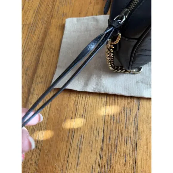 Gucci Crossbody Bag Womens Small Black Leather GG Marmont Camera Made In Italy - Picture 7 of 16
